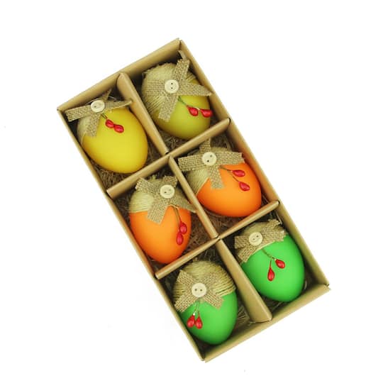 Gordon 32019840 2.25 in. Bright Green, Orange & Yellow Decorative Jute Burlap Spring Easter Egg Ornaments, Set of 6